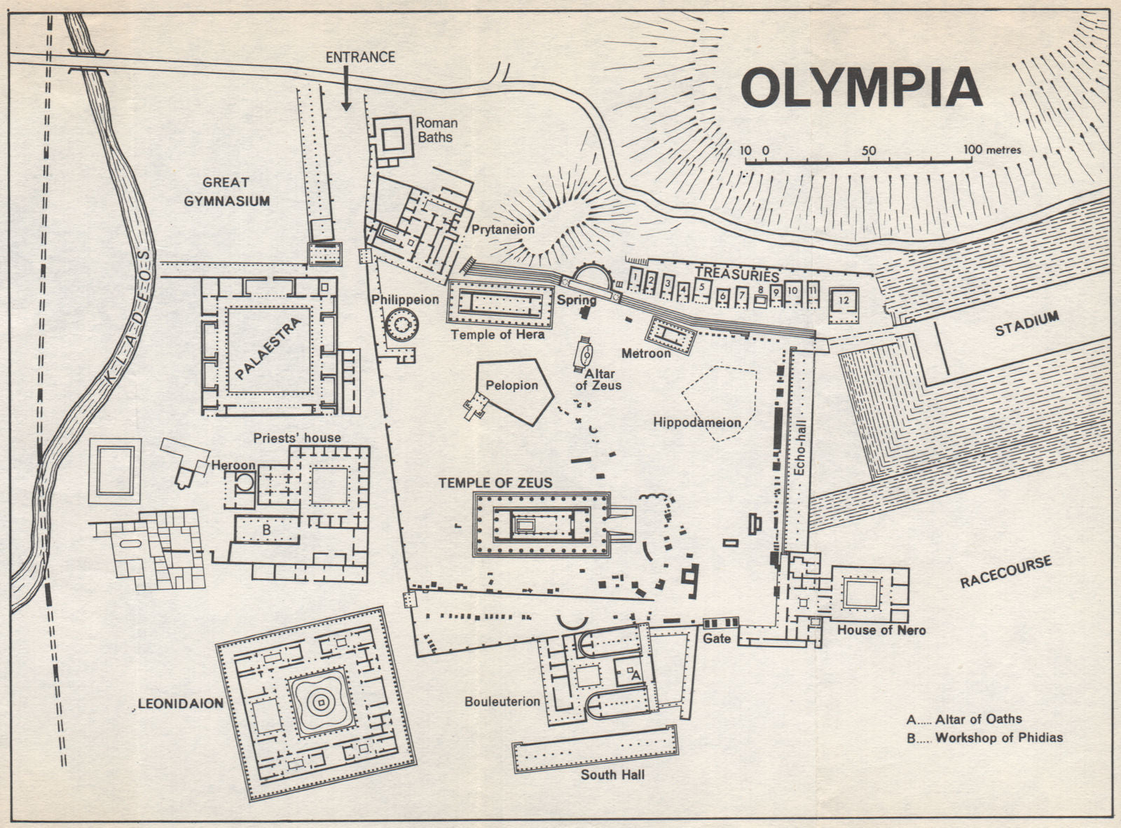 Ancient OLYMPIA vintage ground plan. Greece 1967 old vintage map chart